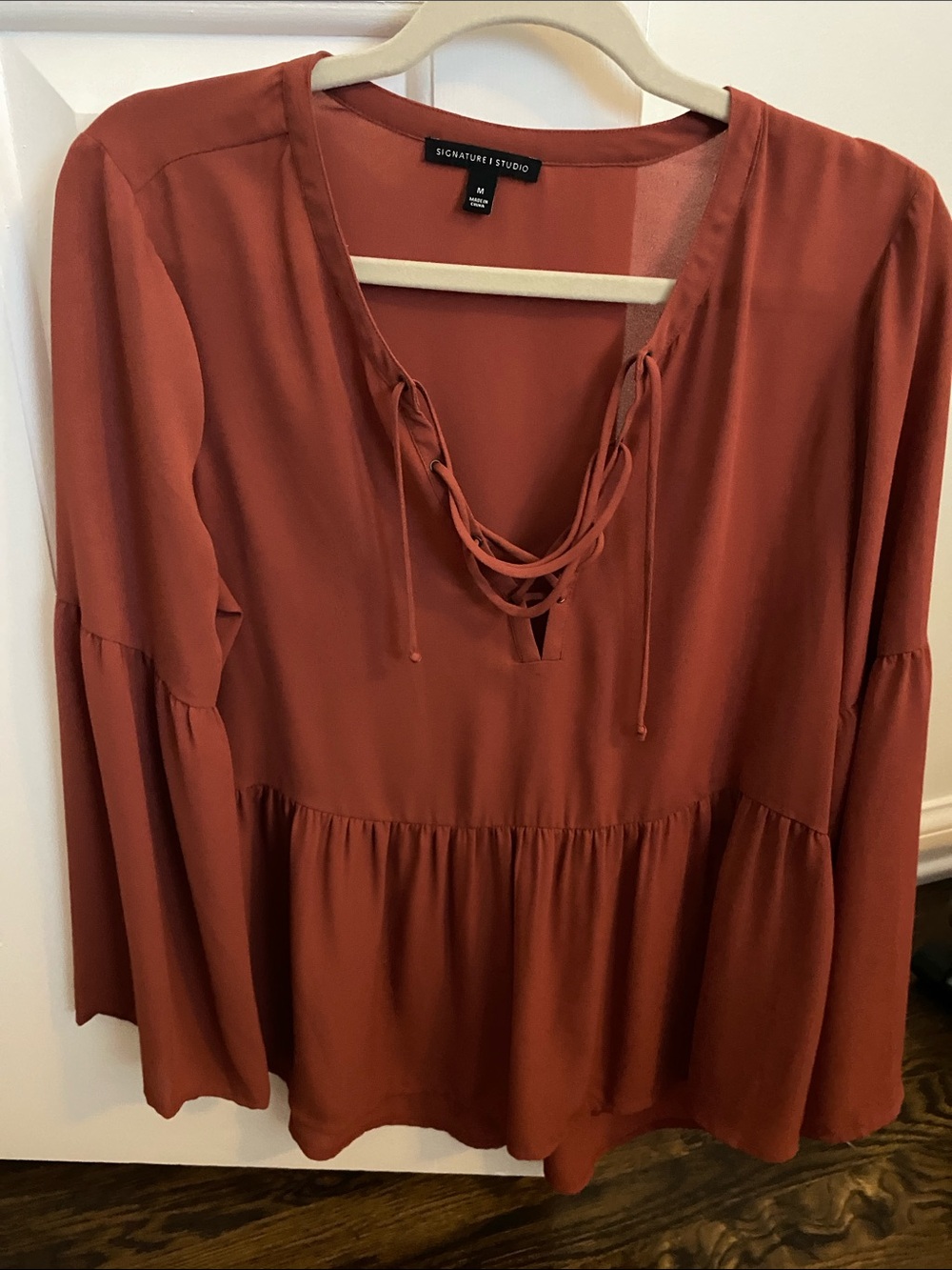 Signature Studio Rust Tie-Front Babydoll Tunic